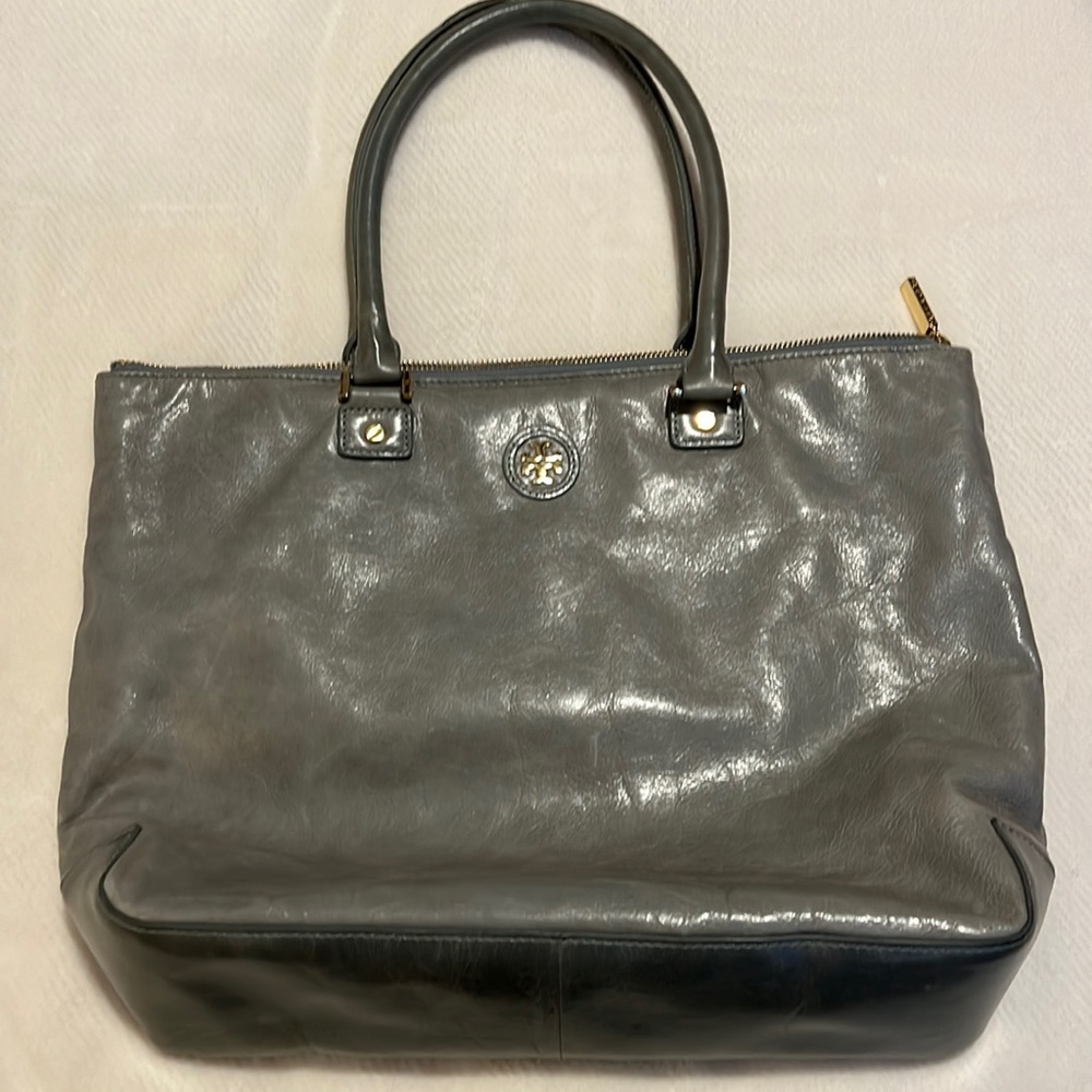 Tory Burch City Tote Elephant Gray Leather